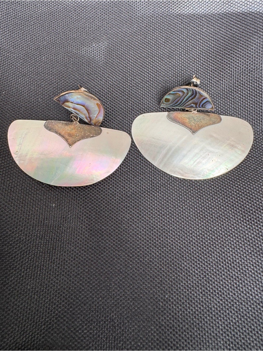 Vintage abalone pink MOP Earrings Silver Sterling Dangling